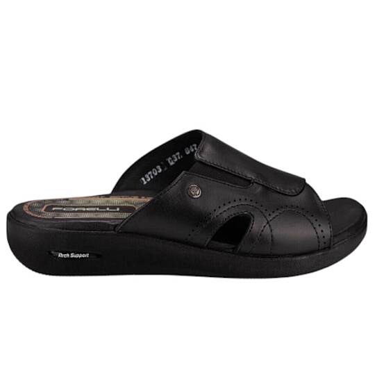 Forelli 13703-G Naye Siyah Kadın Comfort Deri Terlik - 2