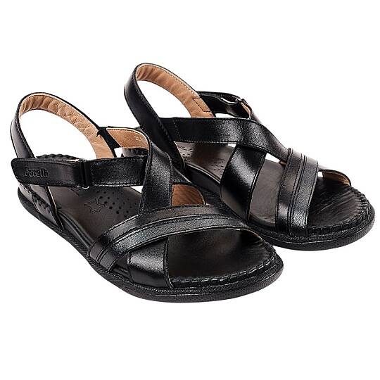 Forelli 22301-G İlya Siyah Kadın Comfort Deri Sandalet - 2