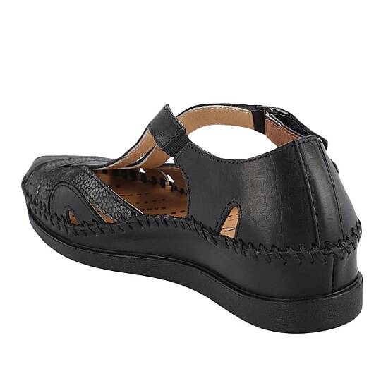 Forelli 22521 Sally-G Siyah Kadın Comfort Deri Sandalet - 3