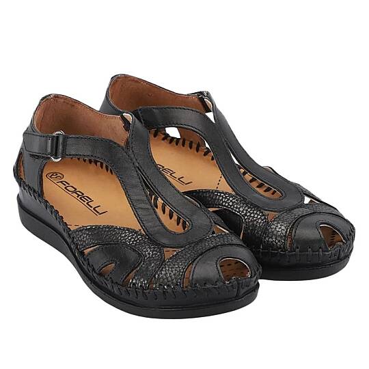 Forelli 22521 Sally-G Siyah Kadın Comfort Deri Sandalet - 2