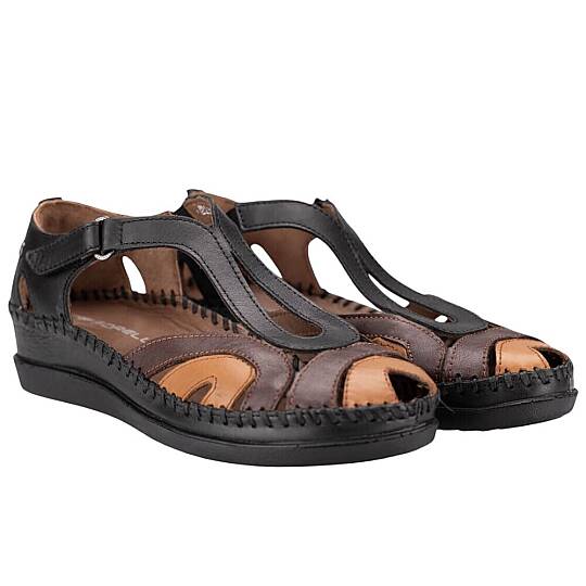 Forelli 22521 Sally-G Siyah/Taba Kadın Comfort Deri Sandalet - 3