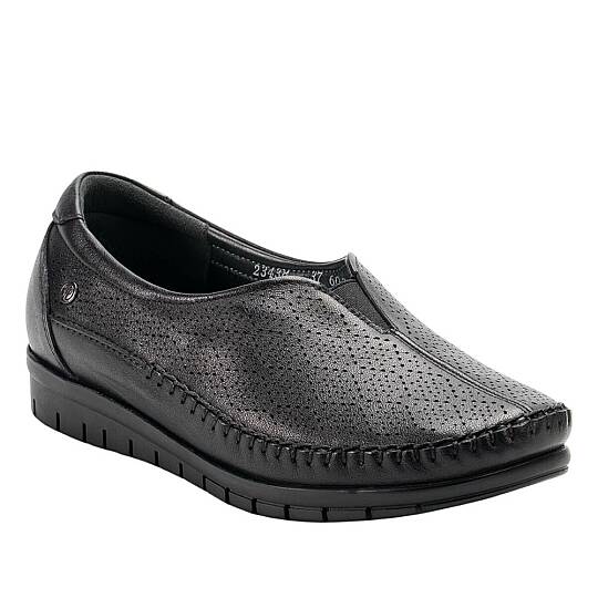 Forelli 23438-G Essel Siyah Kadın Comfort Deri Ayakkabı