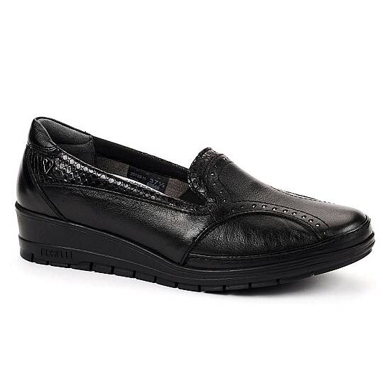 Forelli 25109 Mimoza-H Siyah Kadın Comfort Deri Ayakkabı
