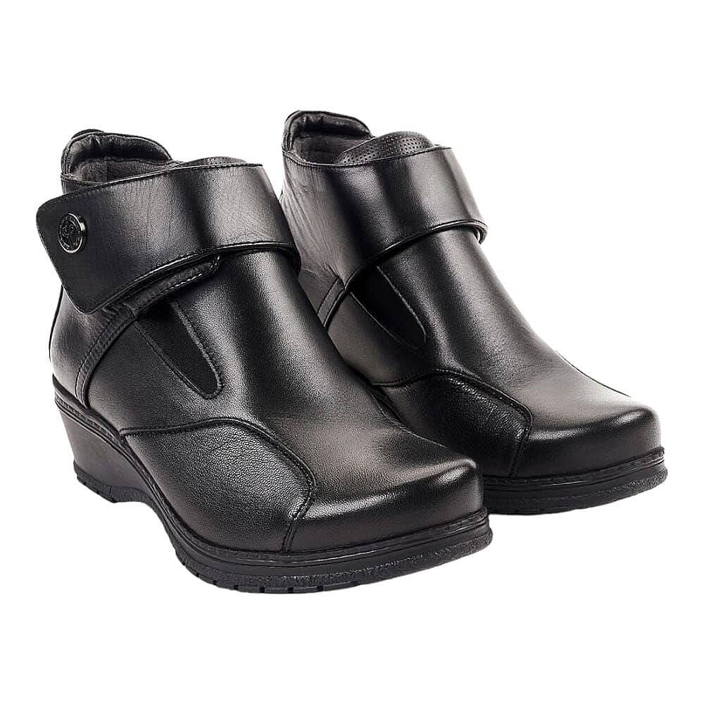 Forelli 25651-K Vionic Siyah Kadın Comfort Deri Hallux Bot - 2