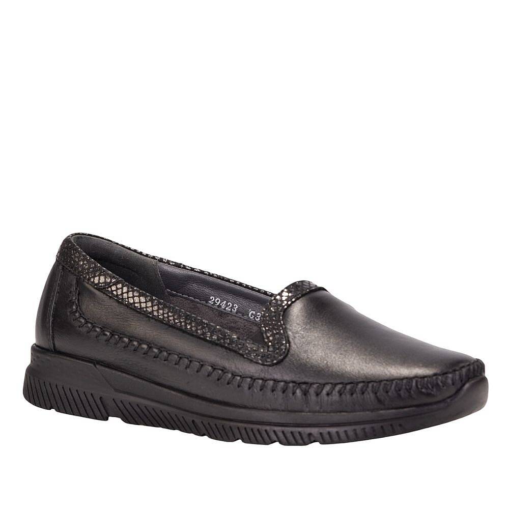 Forelli 29423 Laden-G Siyah Kadın Comfort Deri Ayakkabı - 1