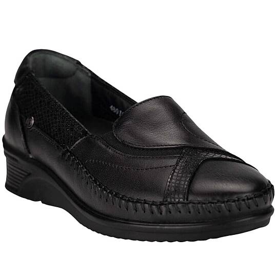 Forelli 48010-H Yonca Siyah Kadın Comfort Deri Ayakkabı