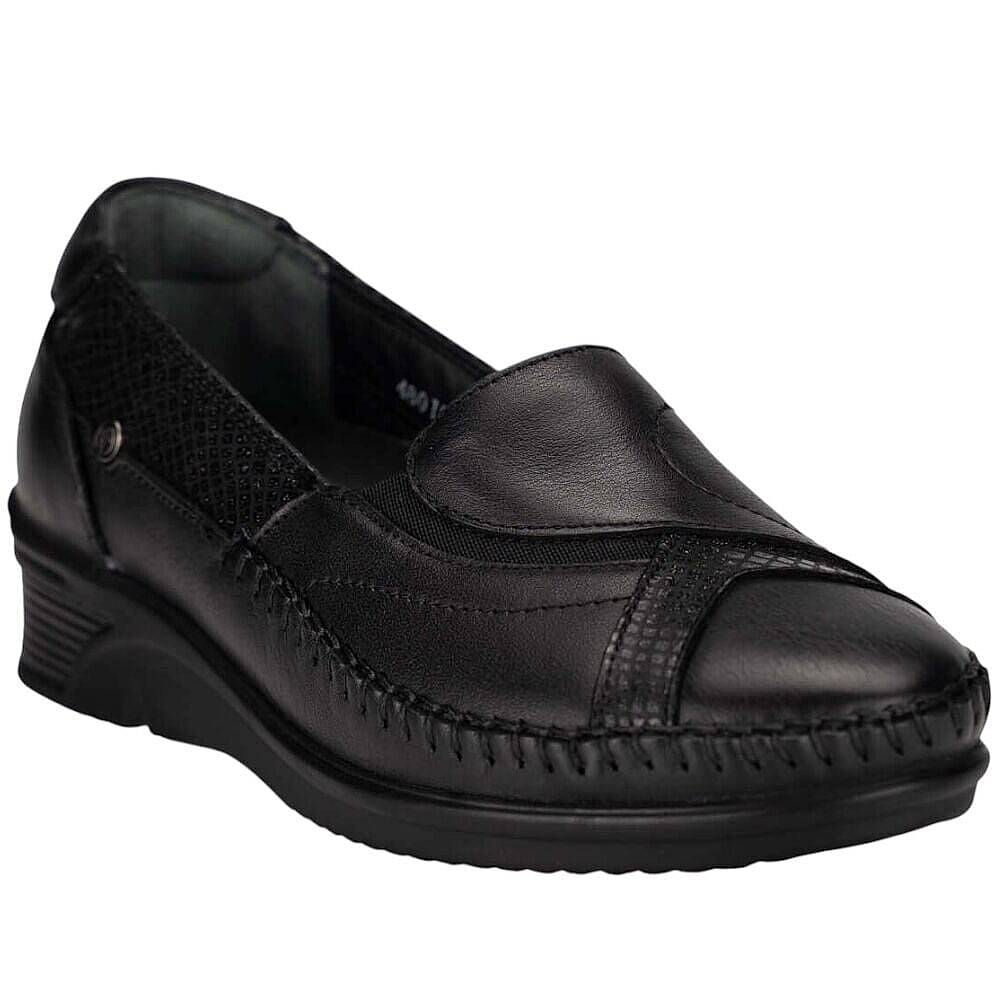 Forelli 48010-H Yonca Siyah Kadın Comfort Deri Ayakkabı - 1