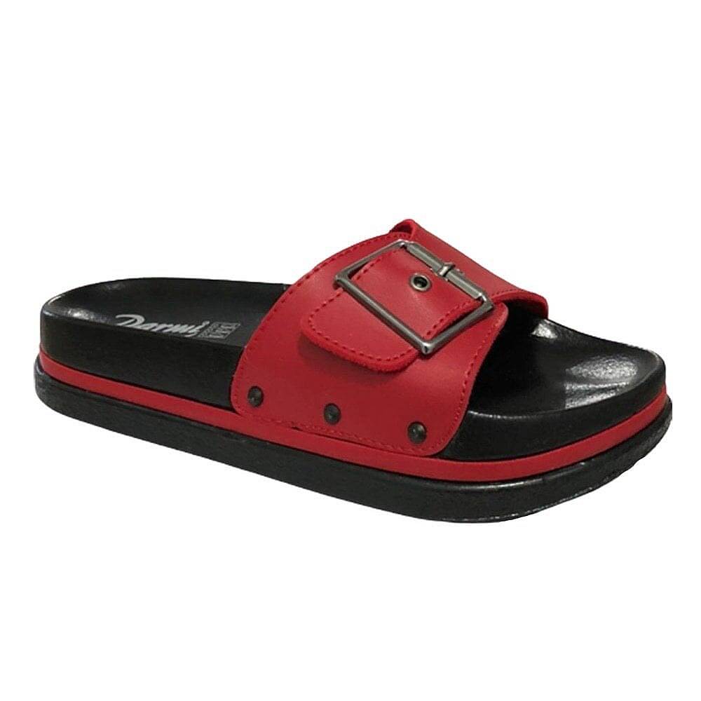 Kırmızı Kadın Günlük Tokalı Ayarlanabilir Comfort Terlik - 1