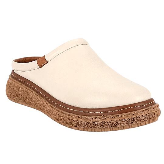 Mammamia D26YT-6140-B Krem Kadın Comfort Deri Terlik