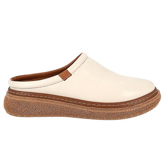 Mammamia D26YT-6140-B Krem Kadın Comfort Deri Terlik - 2