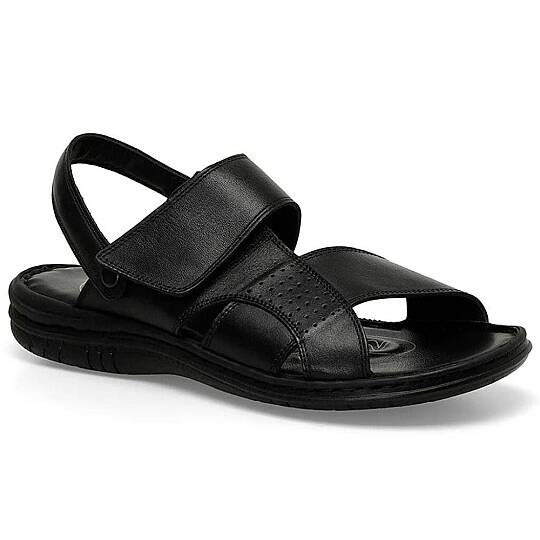 Polaris 106894 5FX Siyah Erkek Comfort Deri Sandalet