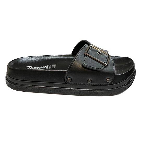 Siyah Kadın Günlük Tokalı Ayarlanabilir Comfort Terlik - 2